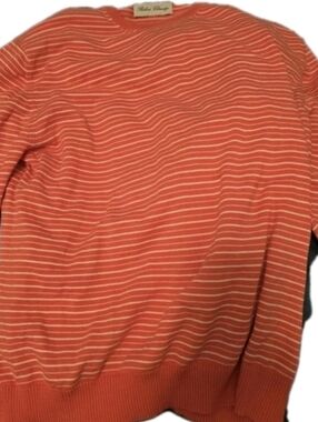 Robert Claridge Sweater 2X Orange White Stripe Crewneck Pullover Cardigan 💵